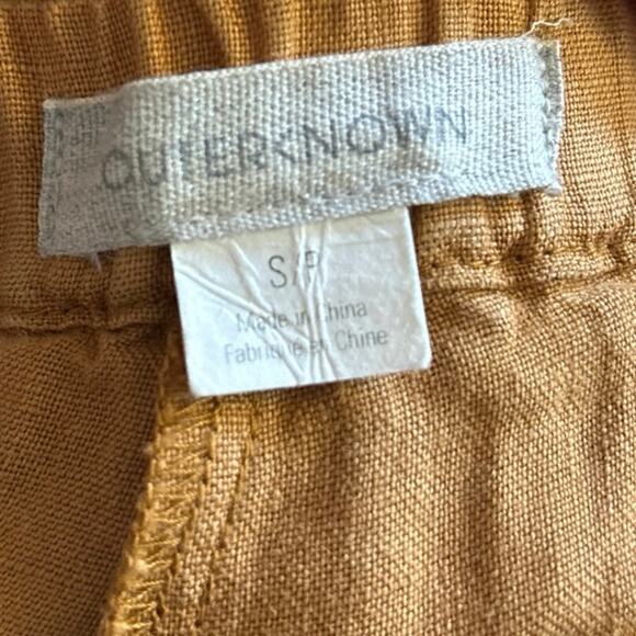 Outerknown S 100% Linen Wide Leg Cropped Pants Pockets Mustard Yellow Pull On - Picture 3 of 5